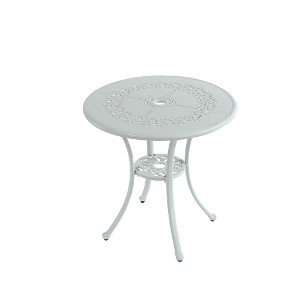 CLIHOME 25.6" Cast Aluminum Patio Table Round Outdoor Coffee Table with Umbrella Hole - 1 of 4