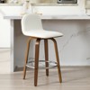 Bekrvio 26" Swivel Counter Height Bar Stools Set of 1 – Mid-Century Modern Upholstered PU Leather & Walnut Bentwood Legs, for Kitchen Island (White) - 3 of 4