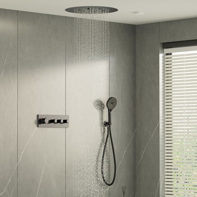 Matte Black Wall-Mounted Rain Shower System with Handheld