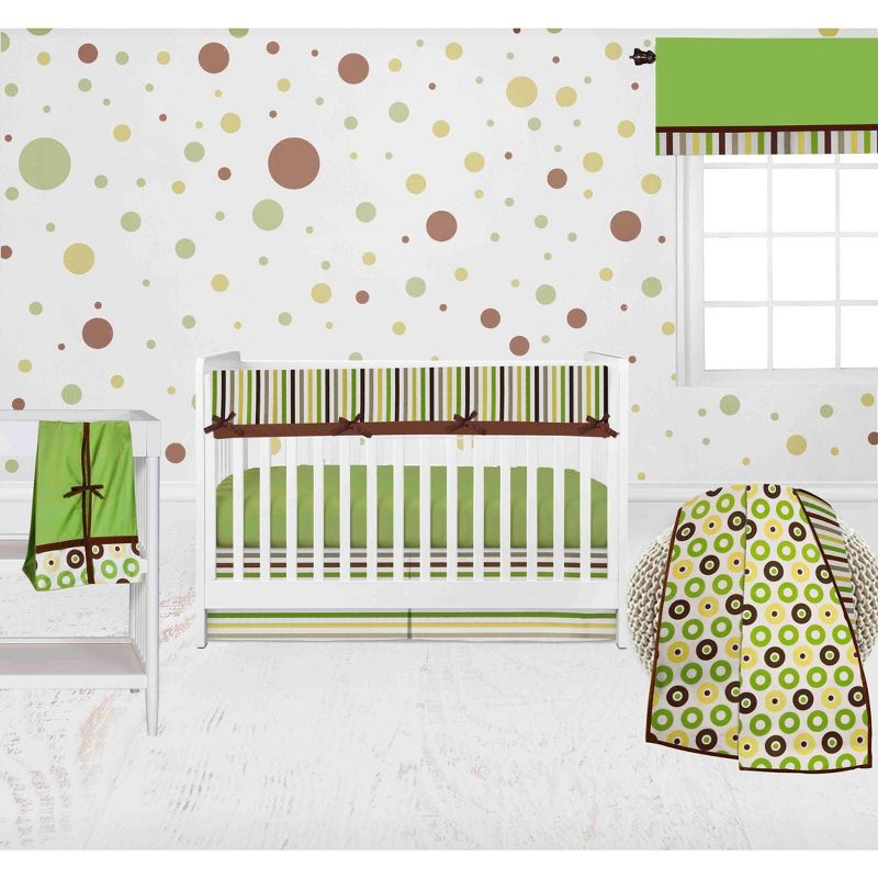 Bacati - Mod Dots Stripes Green Yellow Beige Brown 6 pc Crib Bedding Set with Long Rail Guard Cover, 2 of 12