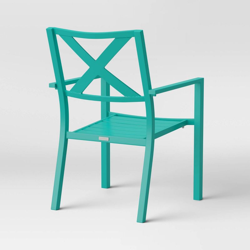 Afton 4pk Metal Stack Patio Dining Chair Turquoise - Threshold&#8482;, 4 of 5