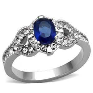 Slickblue Women's Ring, Montana Blue Oval Synthetic Glass, Stainless Steel, Halo Setting, Polished Finish, size 5-10 - 1 of 4