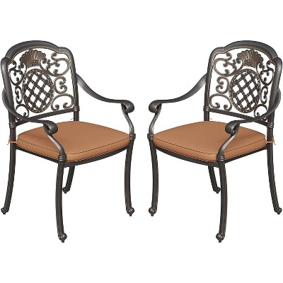 Patio Dining Chairs with Cushions, Outdoor All-Weather Cast Aluminum Chairs, Patio Bistro Dining Chair for Garden Deck Backyard, Dark Bronze