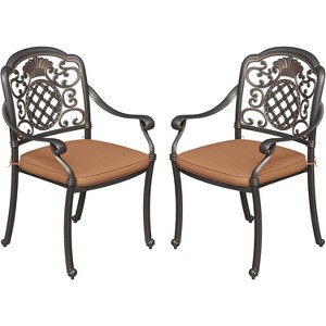 Patio Dining Chairs with Cushions, Outdoor All-Weather Cast Aluminum Chairs, Patio Bistro Dining Chair for Garden Deck Backyard, Dark Bronze - 1 of 4