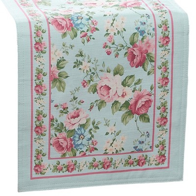 Vintage Floral Blue and Pink Polyester Table Runner 13x70