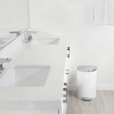 White Stainless Steel Semi-Round Step Trash Can with Pedal