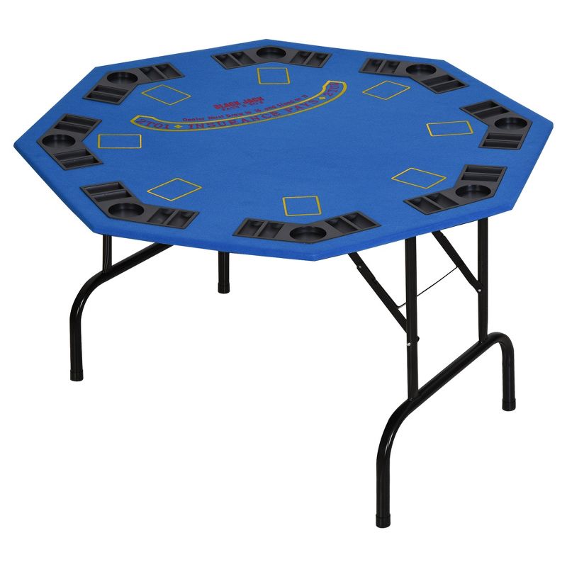 Soozier 47" 8 Player Folding Octagon Poker Table Blackjack Poker Game with Cup Holders, 1 of 9