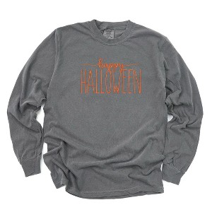 Simply Sage Market Women's Embroidered Happy Halloween Long Sleeve Garment Dyed Tee - 1 of 3