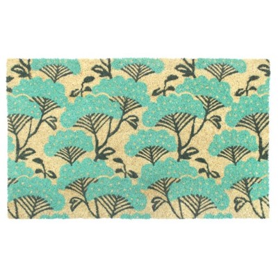 1'6" x 2'6" Tufted Floral Coir Doormat Ice Green/Blue - Raj
