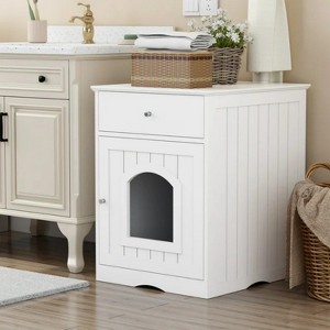 LunaLulinlk L-White Indoor cat house with lid, hidden litter box fence, cat furniture cabinet with lid - 1 of 4