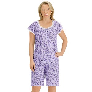 Collections Etc Floral Pattern Cap Sleeve Top & Shorts 2-Piece Pajama Set - 1 of 4