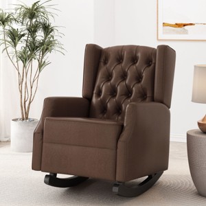 PU Leather Wingback Rocking Chair,Modern Button Tufted Accent Armchair with Diamond Stitch for Living Room Nursery-Baofuwish - 1 of 4