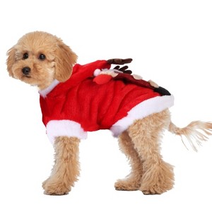 iMountek"Christmas Pet Costume Santa Outfit with Reindeer Antlers – Winter Clothes for Dogs & Cats XL"Red - 1 of 4