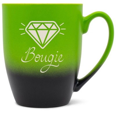 100 North Sparkling Diamond 10 Ounce Green and Black Two Toned Ombre, Comfortably Fits Your Hands, Ceramic Tea Coffee Cup Mug, Bougie