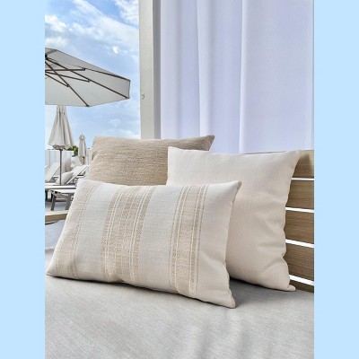 Anaya Beige and White Striped Acrylic Outdoor Throw Pillow 24x24