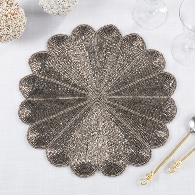 Saro Lifestyle Flower Design Beaded Placemat - Thumbnail 3