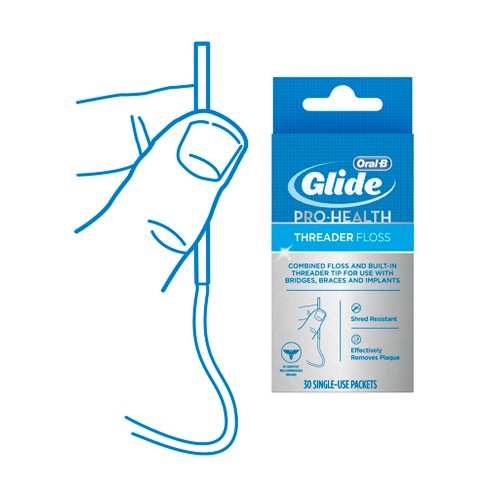 Oral-B Glide Pro-Health Threader Dental Floss for Bridges, Braces &  Implants - 30ct