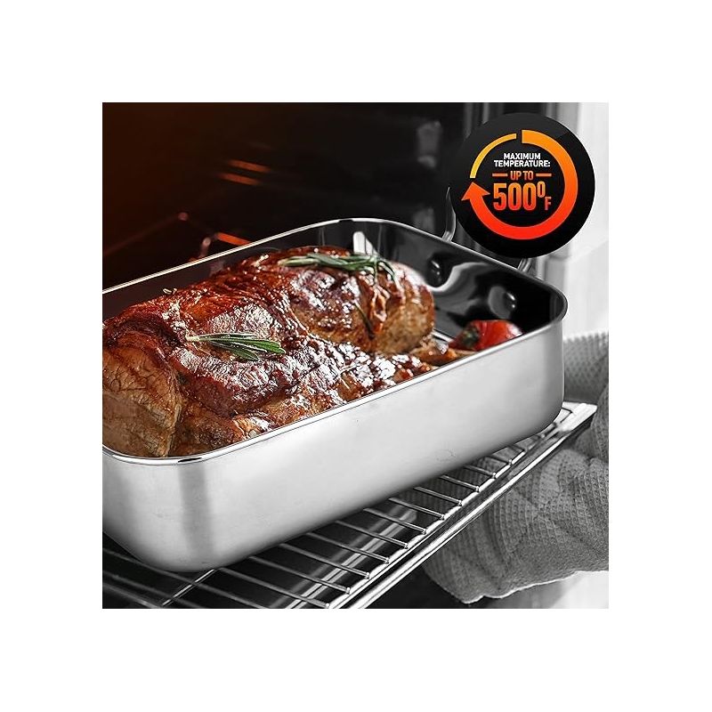 NutriChef Poultry Roasting Pan with Polished Rack, Wide Handle, and Stainless Steel, 5 of 8