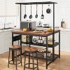 Kitchen Island with Storage, Table with Seating, 3-Tier Bakers Rack, Microwave Stand, 5 Hooks, Dining & Living Room, Black & Natural - 3 of 4
