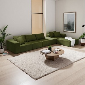 132" Chenille Modular L-Shaped Sectional Sofa with 6 Pillows - 1 of 4