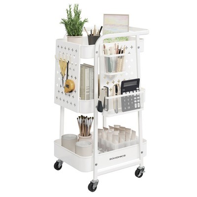 3-Tier Rolling outlet Utility Cart with Hanging Cups & Hooks & Handle