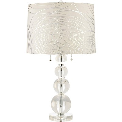 Vienna Full Spectrum Modern Table Lamp 26.5" High Clear Crystal Stacked Spheres Off White Drum Shade for Living Room Family Bedroom Bedside