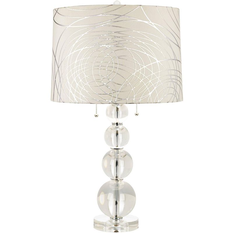Vienna Full Spectrum Modern Table Lamp 26.5" High Clear Crystal Stacked Spheres Off White Drum Shade for Living Room Family Bedroom Bedside, 1 of 7