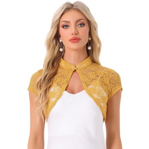 INSPIRE CHIC Women's Lace Stand Collar Pearl Button Short Sleeve Cropped Shrug - 1 of 4