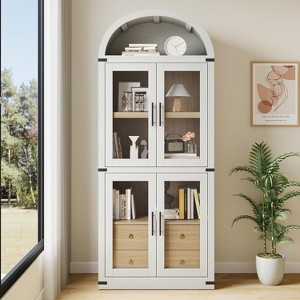 Garvee Arched Bookshelf with Doors and Drawers Farmhouse Bookcase Display Storage Shelves 71.4in Tall Wooden Rounded Bookcases for Home Office - 1 of 4