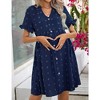 Womens Maternity Dress Swiss Dot V Neck Short Sleeve Button Down Summer Casual Baby Shower Mini Dresses - 4 of 4