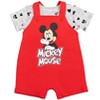 Disney Mickey Mouse Baby French Terry Short Overalls T-Shirt and Hat 3 Piece Outfit Set Newborn to Infant - 3 of 4