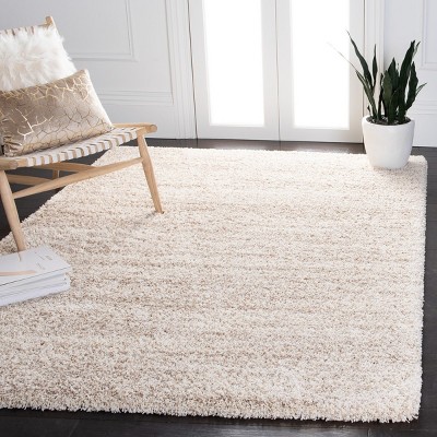 Ivory Beige Plush Shag 4' x 6' Hand-Knotted Synthetic Rug