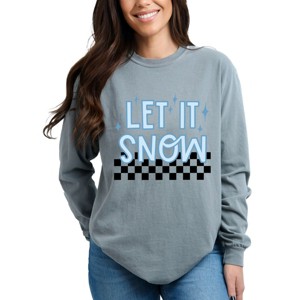 Simply Sage Market Let It Snow Checkered Garment Dyed Long Sleeve - L - Grey - 1 of 4