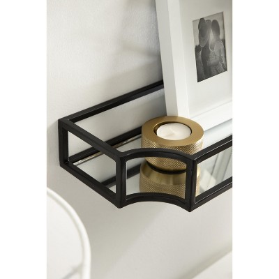 Ciel Modern Black Glass Floating Shelves with Scalloped Frame