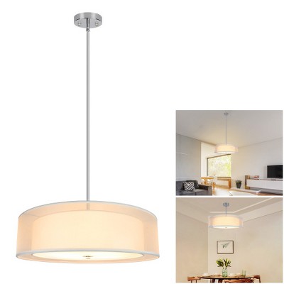 TOBILI Double-layered Round Fabric Ceiling Lamp, 3-head, White.7