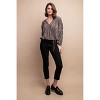 Slickblue Women's Satin Pleated Drawstring Top with Snap Button, Long Sleeve Blouse, Mocha/Burgundy, Size S-L - 2 of 4