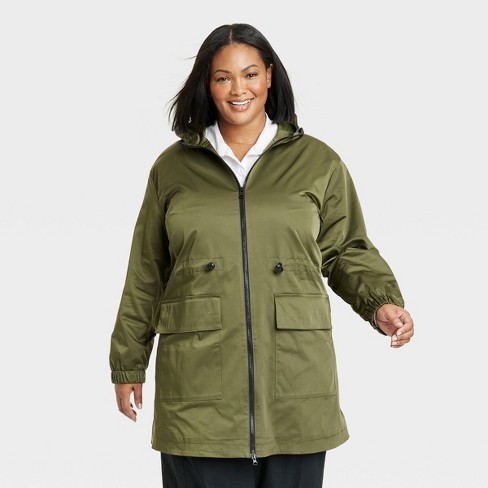 Women's Waterproof Rain Jacket - All in Motion, Olive Green XXL