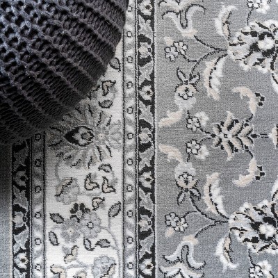 Modern Persian-Style Medallion 2'x10' Area Rug in Gray and Cream