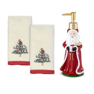 Spode® Christmas Tree Lotion Dispenser & 2-Pack Fingertip Towel Set - 1 of 3
