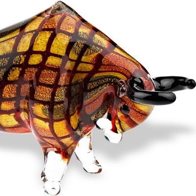 HomeRoots 9" Clear Brown and Black Murano Glass Bull Figurine Tabletop Sculpture