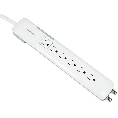 Monoprice Power & Surge - 6 Outlet Slim Surge Protector Power Strip With Coaxial Line Protection - 4 Feet - White | Cord UL Rated 1,080 Joules With