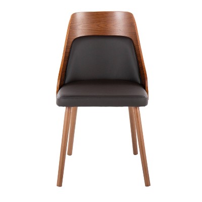 Anabelle Walnut Wood and Brown Faux Leather Side Chair Set