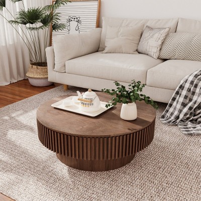 31'' Round Solid Wood Coffee Table,Coffee Table With Storage And Solid Wood Veneered,Accent Tea Table For Living Room,Bedroom-Coolbibila