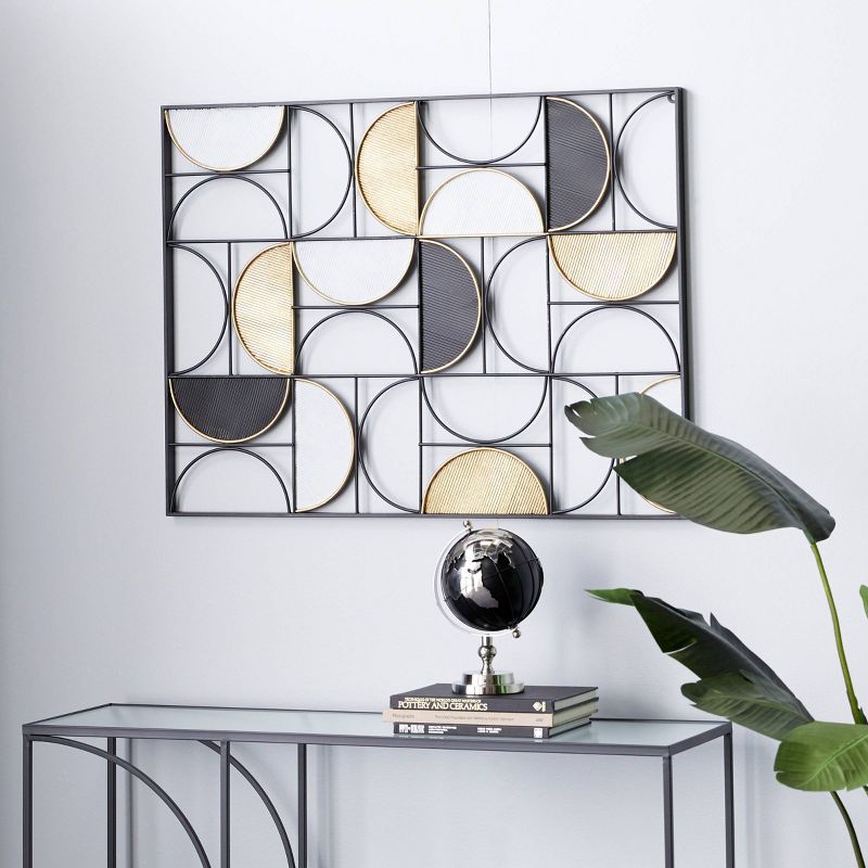 Metal Geometric Half Moon Wall Decor with Gold Detailing Black - Olivia &#38; May, 2 of 5