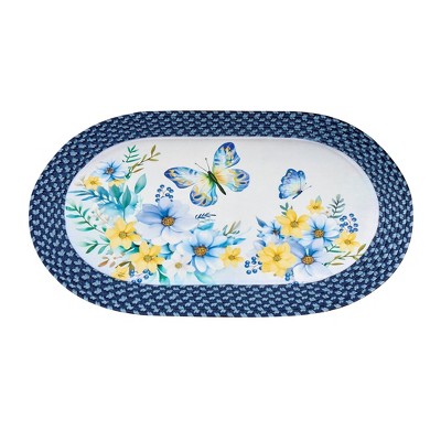 Collections Etc Blue Butterfly and Floral Braided Accent Rug
