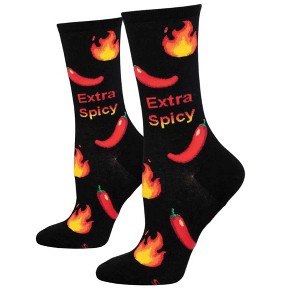 Socksmith 16.0 Inch Extra Spicy Black Socks Red Peppers Flames Hot Crew Socks - 1 of 3