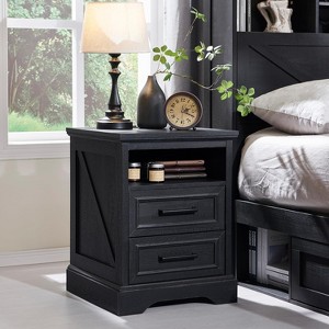 18" Farmhouse Nightstand with Charging Station, End Table with 2 Drawers Storage for Bedroom, Living Room - 1 of 4