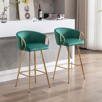 VYNXARIA 30 Inch Set of 2 Bar Stools,with Chrome Footrest and Base Velvet + Golden Leg Simple Bar Stool,Green