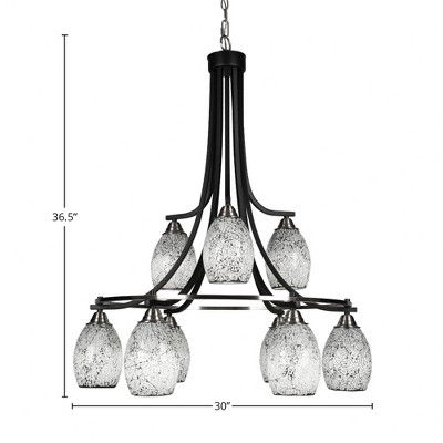 Toltec Lighting Paramount 9 - Light Chandelier in  Matte Black/Brushed Nickel with 5" Black Fusion Shade