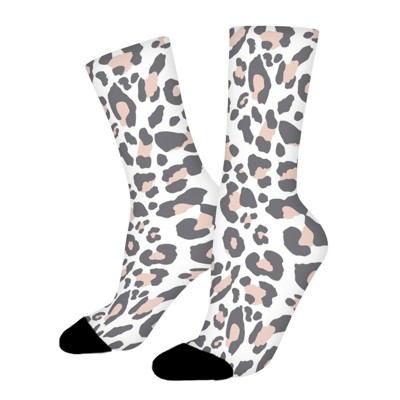 Blush & Gray Leopard Women Printed Crew Socks Funny Funky Socks Soft Polyester Novelty Gifts for Artists Men